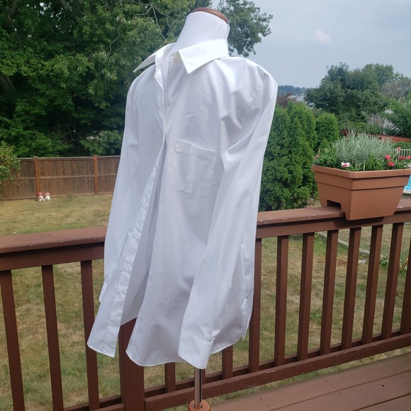 Mens Button Down Dress Shirt White Wrinkle Free Sz 14 FOXCROFT - Picture 2 of 5